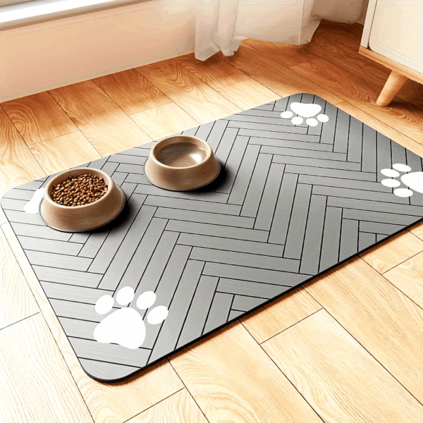 1pc Fast-Drying Diatomaceous Earth Pet Feeding Mat – Splash-Proof, Absorbent, Easy to Clean for Dogs and Cats, Herringbone Pattern with Paw Print Design, Black, Pet Feeding Mats Washable - Image 16