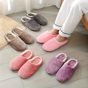 Warm & Cozy Women's Plush Indoor Slippers, Closed Toe Non Slip Home Mute Shoes