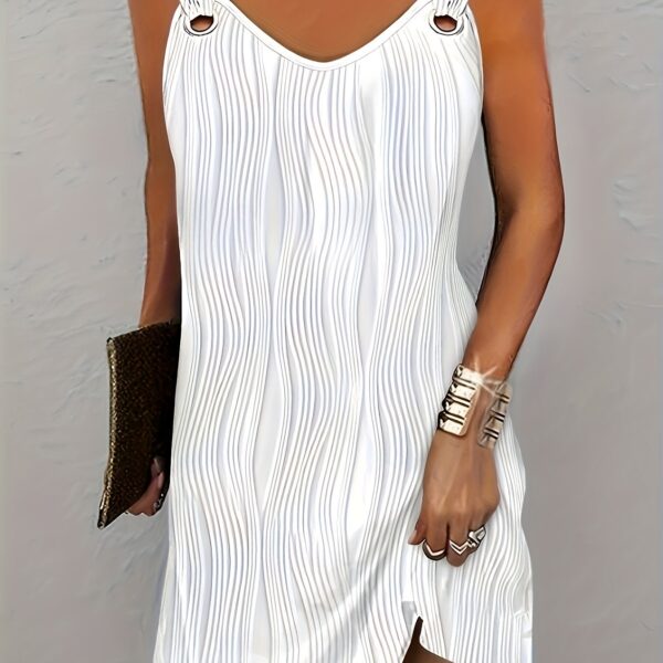 Wavy Stripe Solid Dress, Casual V Neck Sleeveless Mini Dress, Women's Clothing - Image 11