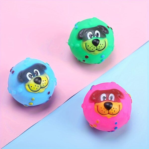 Dog Ball, Cute Pet Puppy Dog Face Ball Molar Throwing Training Soft Squeak Sound Play Toy - Image 4