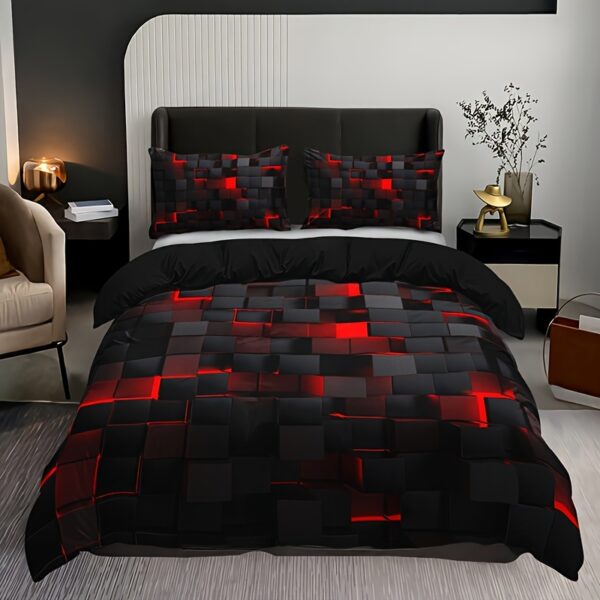 3pcs Tech-Inspired Plaid Duvet Cover Set, Breathable Polyester, All-Season, Digital Print, Machine Washable, Woven Fabric, 90g Square Weight - Bedding Set Without Insert - Image 16