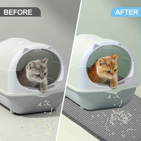 1pc Gray Double-layer Cat Litter Mat Filter Prevents Cat Litter from Being Carried Out and Splashed, Washable and Controllable Cat Litter Tray Mat - Image 4