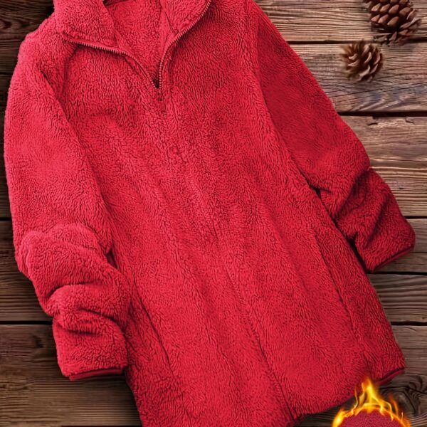 Zip Up Solid Teddy Coat, Casual Long Sleeve Winter Outerwear, Women's Clothing - Image 14