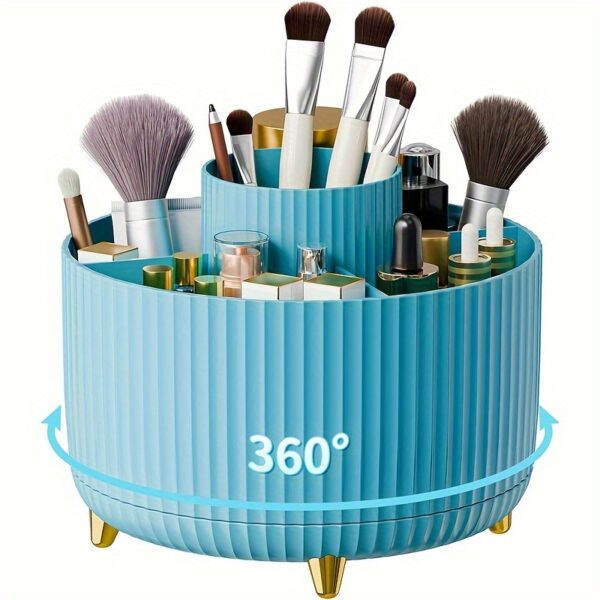 1pc Makeup Brush Storage Box, 360° Rotating Makeup Brush Organizer, 5-Compartment Large Capacity Brush Rack, Desktop Multifunctional Lipstick, Pen, Stationery Organizer For Storage And Organization - Image 12