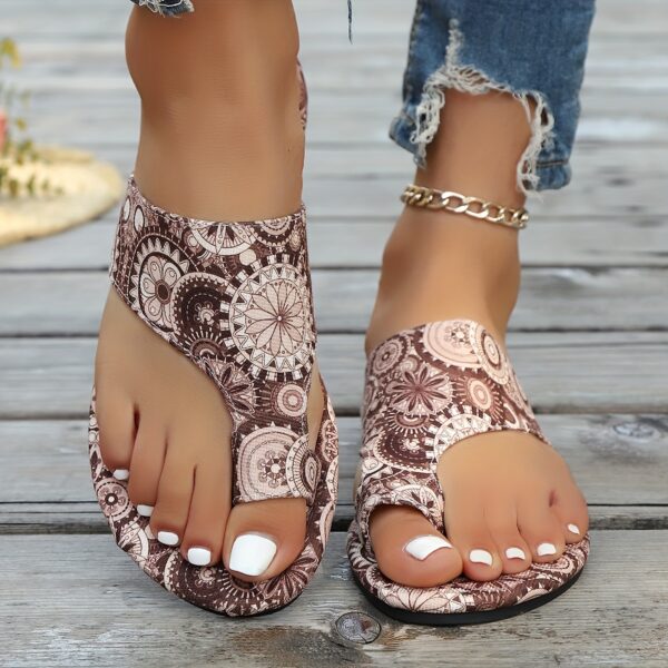 Women'S Vibrant Floral Print Flip Flops - Open-Toe, Fabric Upper with Colorful Butterfly & Geometric Design, Non-Slip Sole, Perfect for Casual & Sporty Attire, Casual Footwear | Vibrant Flip Flops | Durable Footwear - Image 7
