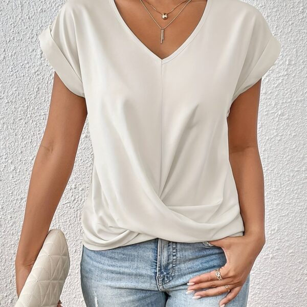 Women'S Sweetheart Neckline Short Sleeve T-Shirt - Solid Color, Regular Length, Summer Casual Top with Cross-Back Straps, Sweetheart Necklace - Image 23