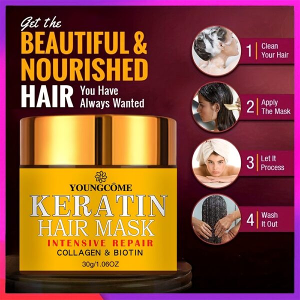 30g Keratin Hair Mask, Strengthens Hair, Deep Smoothing Conditioner, Professional Keratin Hair Care  Cream - Image 11