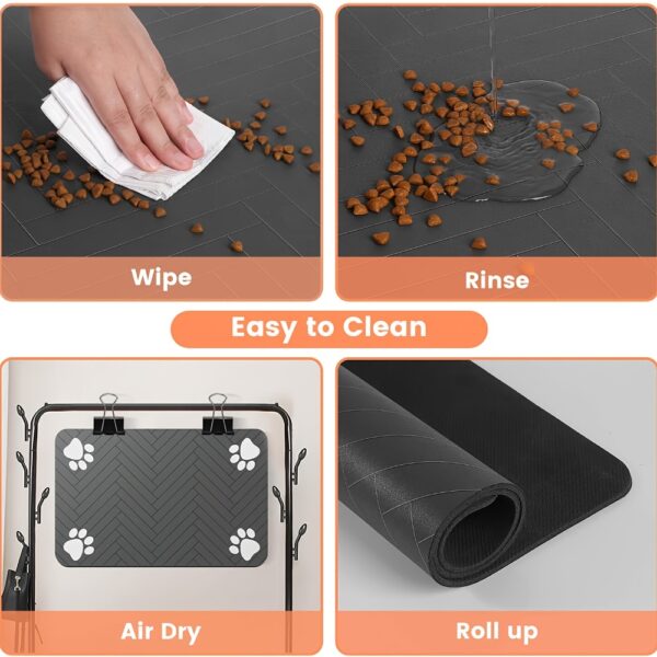 1pc Fast-Drying Diatomaceous Earth Pet Feeding Mat – Splash-Proof, Absorbent, Easy to Clean for Dogs and Cats, Herringbone Pattern with Paw Print Design, Black, Pet Feeding Mats Washable - Image 10