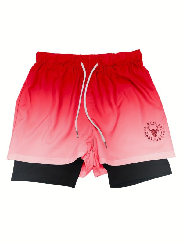 Men's Gradient Athletic Shorts - Summer Gym & Sports Gear, Breathable Polyester-Spandex Blend, Adjustable Drawstring, Dual-Color Design with "Gym Sports" Print - Image 11