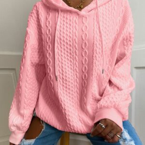 Plus Size Womens Comfortable Ribbed Hoodie - Stylish Solid Color with Slight Stretch Drawstring Sweatshirt for Casual Everyday Fashion