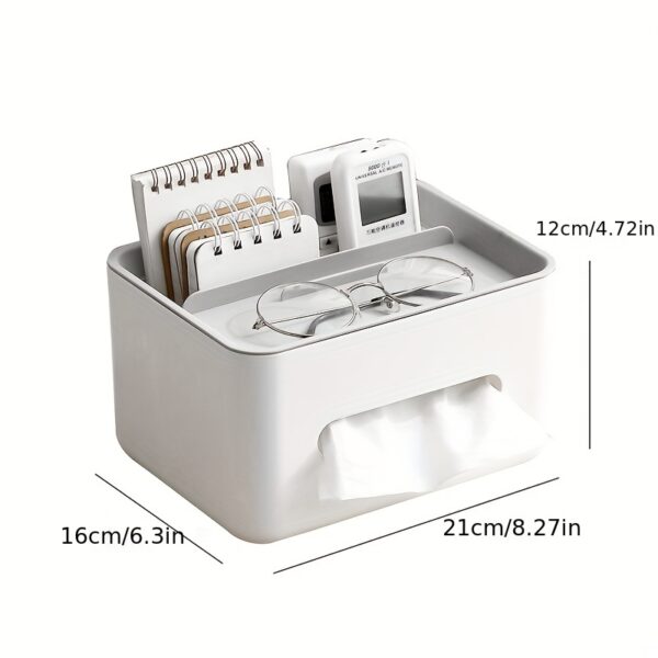 1pc Versatile Desk Organizer with Tissue Holder & Drawer – Sleek Remote Control & Accessory Caddy for Home Office Efficiency - Image 4