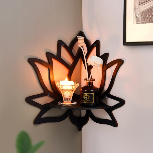 1pc Floating Wooden Lotus Shape Display Shelf, Wall Corner Crystal Stone Storage Rack For Plants, Flowers, Toys, Scented Candles, Household Storage Organization For Hallway, Bedroom, Home, Christmas Decor, Wall Decor, Aesthetic Room Decor - Image 6