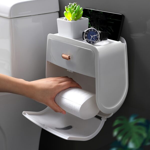 1pc Toilet Roll Paper Holder, Double Layer Large Capacity Tissue Storage Box, Wall Mounted Bathroom Tissue Dispenser, Waterproof Tissue Box, Bathroom Accessories - Image 6