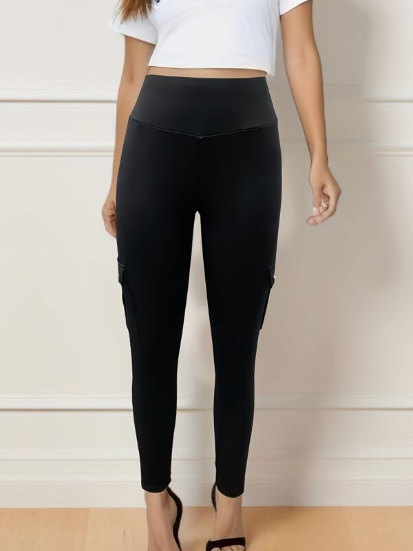 Solid Color Butt Lifting Yoga Leggings With Pockets, Running Sports Tight Pants, Women's Activewear For Fall & Winter - Image 7