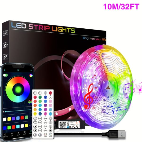 Color Changing Smart LED Strip Lights - HBOWMDJIA 3ft-100ft LED Strip with Music Sync, App Control, Remote, and USB Power - Ideal for Bedroom Ambiance & Party Decorations - Image 7