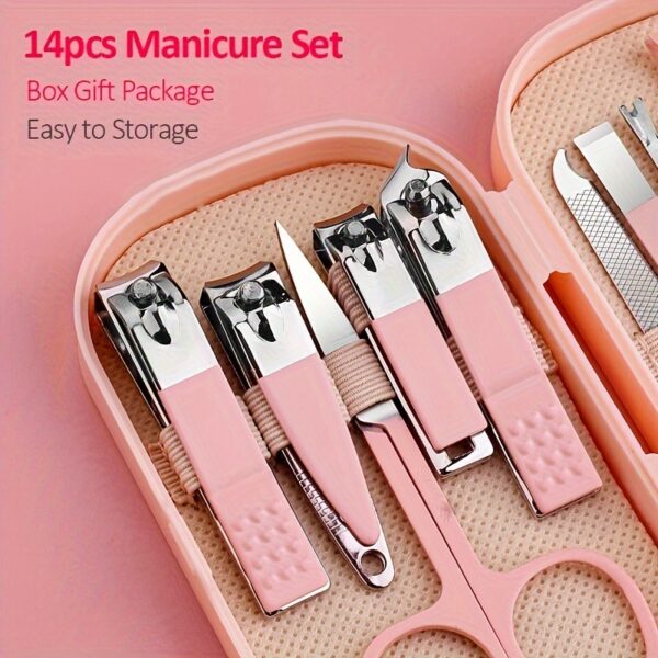 A Set Of 14pcs Stainless Steel Manicure And Pedicure Tools, Featuring Modern Style Concave Edge Nail Clippers And Grooming Tools, Including A Portable Storage Box - A Unisex Odorless Nail Care Kit - Image 7