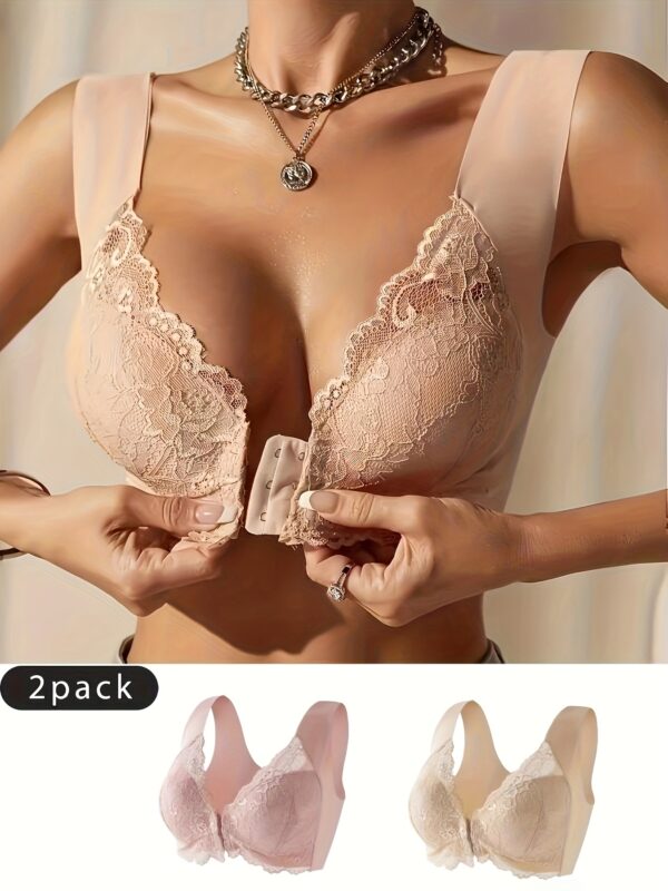 Women's Front Opening Bra Fashion Lace Underwear Two Pack - Image 2