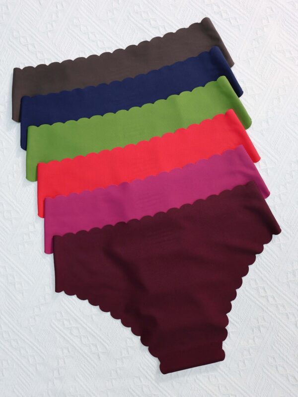 6pcs Breathable Solid Scallop Trim Briefs, Sexy Comfy Stretchy Women's Lingerie & Underwear Intimates Panties - Image 10
