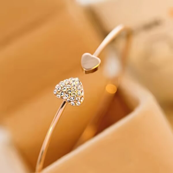 1pc Simple Style Love Heart Open Bangle Bracelet Inlaid Shiny Rhinestone Simple Style Hand Bangle Jewelry Decoration - Image 2