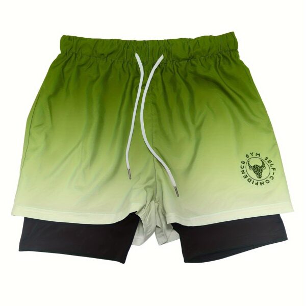 Men's Gradient Athletic Shorts - Summer Gym & Sports Gear, Breathable Polyester-Spandex Blend, Adjustable Drawstring, Dual-Color Design with "Gym Sports" Print - Image 13