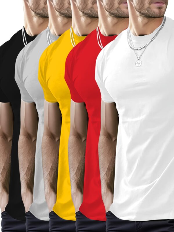 Solid Color Men's Round Neck Short Sleeve Tee Fashion Regular Fit T-Shirt Top For Spring Summer Holiday - Image 2