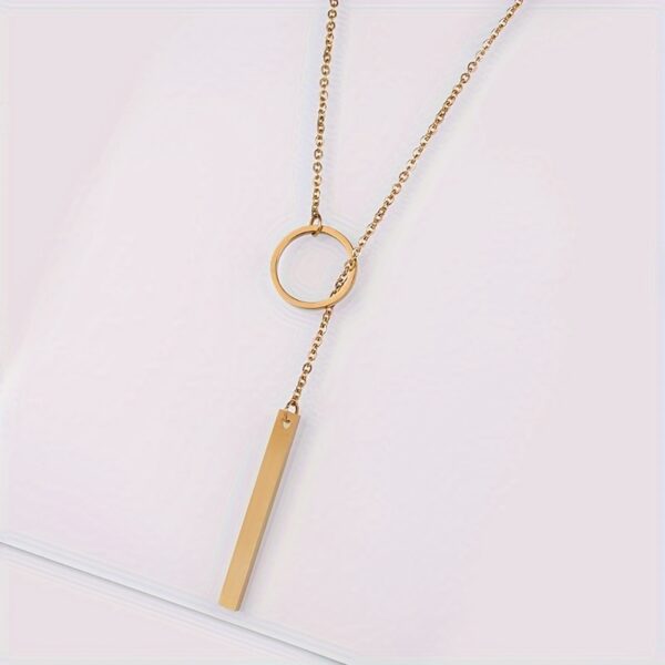 Monochrome Circle With Rod Y-Necklace Alloy Neck Jewelry Simple Style Clavicle Necklace For Women - Image 3
