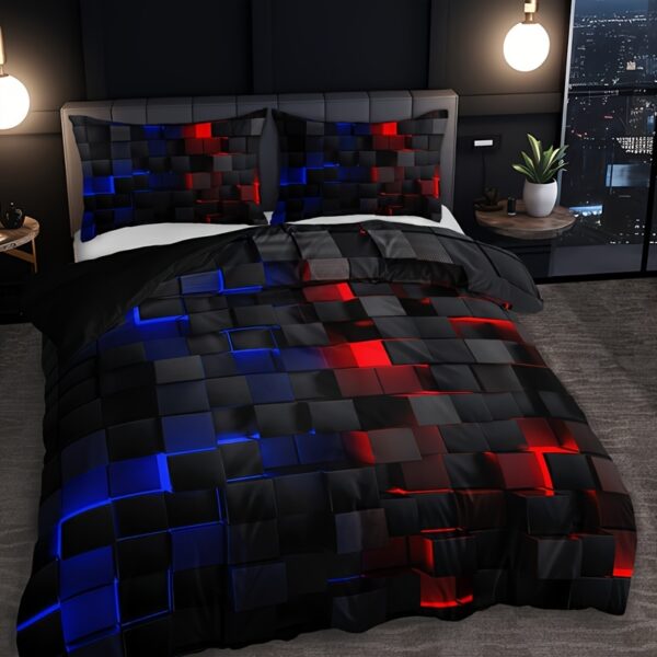 3pcs Tech-Inspired Plaid Duvet Cover Set, Breathable Polyester, All-Season, Digital Print, Machine Washable, Woven Fabric, 90g Square Weight - Bedding Set Without Insert - Image 14