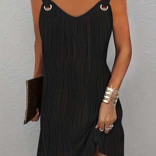 Wavy Stripe Solid Dress, Casual V Neck Sleeveless Mini Dress, Women's Clothing - Image 12