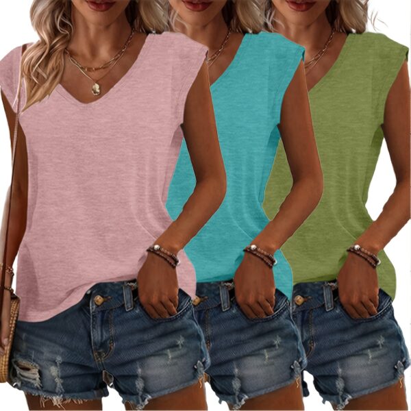 3pcs Women's Casual V-Neck Short Sleeve T-Shirts - Lightweight Summer Tops in Pink, Blue, Grey | Breathable Solid Color Tees for Casual Attire, Relaxed Fit Clothing, Versatile Fashion, Soft Texture, Warm Weather Outfits, Simple Design, Comfortable Materia - Image 18
