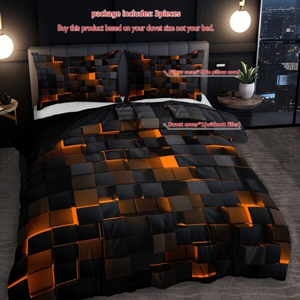 3pcs Tech-Inspired Plaid Duvet Cover Set, Breathable Polyester, All-Season, Digital Print, Machine Washable, Woven Fabric, 90g Square Weight - Bedding Set Without Insert - Image 11