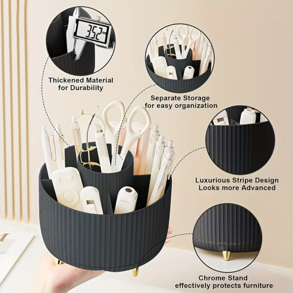 1pc Makeup Brush Storage Box, 360° Rotating Makeup Brush Organizer, 5-Compartment Large Capacity Brush Rack, Desktop Multifunctional Lipstick, Pen, Stationery Organizer For Storage And Organization - Image 3