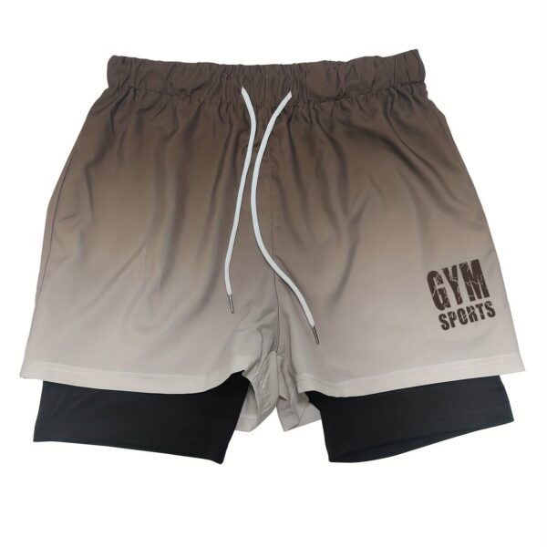 Men's Gradient Athletic Shorts - Summer Gym & Sports Gear, Breathable Polyester-Spandex Blend, Adjustable Drawstring, Dual-Color Design with "Gym Sports" Print - Image 23
