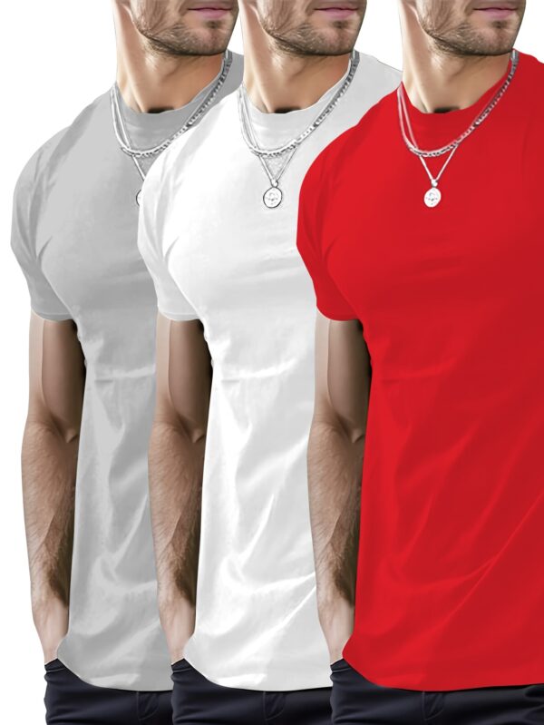 Solid Color Men's Round Neck Short Sleeve Tee Fashion Regular Fit T-Shirt Top For Spring Summer Holiday - Image 4