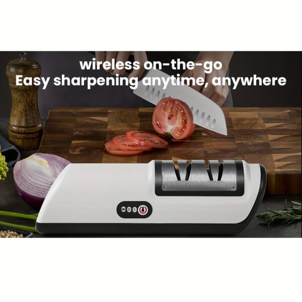 Professional USB Rechargeable Electric Knife Sharpener, 2-Stages Knife Sharpeners 20-Degree Straight Edge, for Kitchen Knives Sharpening and Polishing, Fit for chef knives, slicing knives, santoku knives, paring knives pocket knives, ceramic knives - Image 3
