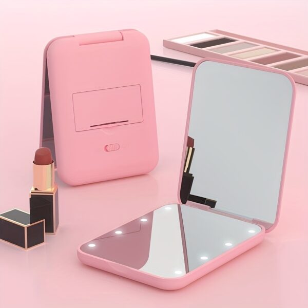 1X/3x Magnified LED Mini Travel Makeup Mirror, Compact, Double-Sided, Portable, Folding, Hand-Held, Small Lighting, Unscented, Plastic Surface, Non-Rechargeable Button Battery (Diameter≥20mm) Power, Varnished Plastic Frame, with Cartoon Theme, for Gift