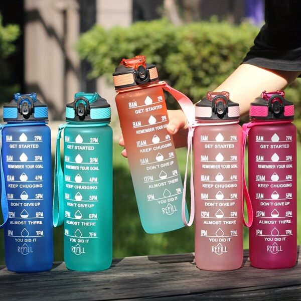 1000ml Gradient Sports Water Bottle with Straw - Leak-proof, Marked Scale, & Frosted Grip for Fitness Enthusiasts - Image 14
