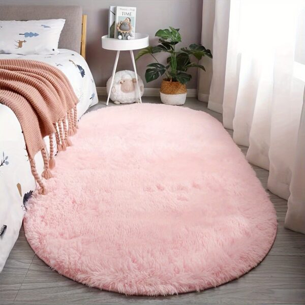 Soft Polyester Plush Oval Area Rug for Bedroom and Living Room - Hand Washable, Perfect for Coffee Table and Doorway Decor