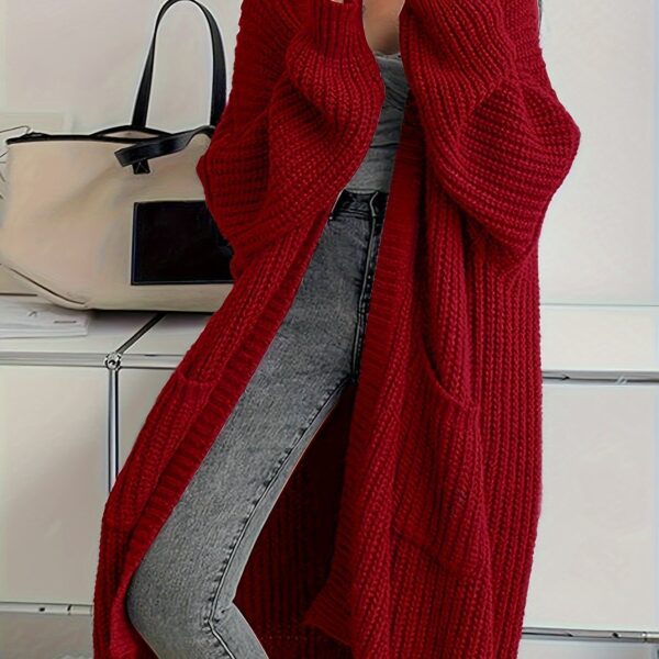 Solid Open Front Cardigan, Casual Long Sleeve Drop Shoulder Long Length Outwear, Women's Clothing - Image 14