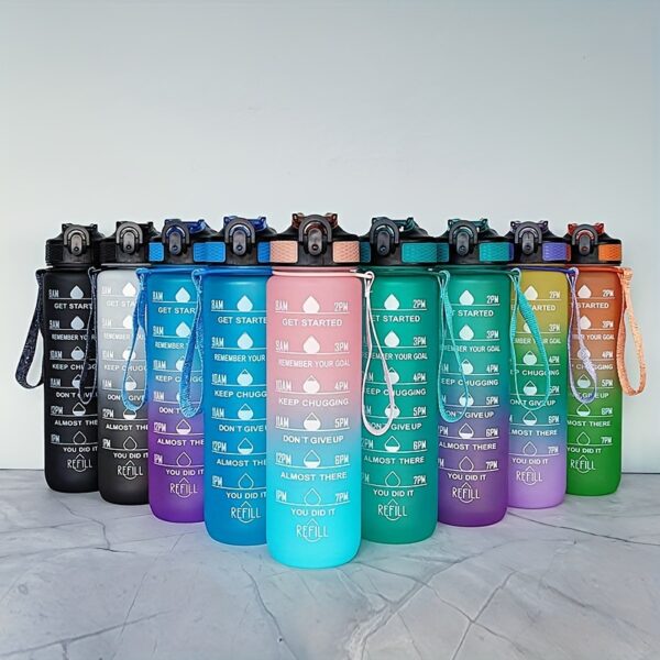 1pc 1000ml/33.81oz Gradient Color Water Bottle With Time Marker, Leakproof Flip Top Straw Drinking Cup, With Carrying Strap, Suitable For Fitness, Yoga, Hiking, Sports - Image 10