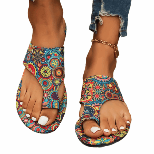 Women'S Vibrant Floral Print Flip Flops - Open-Toe, Fabric Upper with Colorful Butterfly & Geometric Design, Non-Slip Sole, Perfect for Casual & Sporty Attire, Casual Footwear | Vibrant Flip Flops | Durable Footwear - Image 15