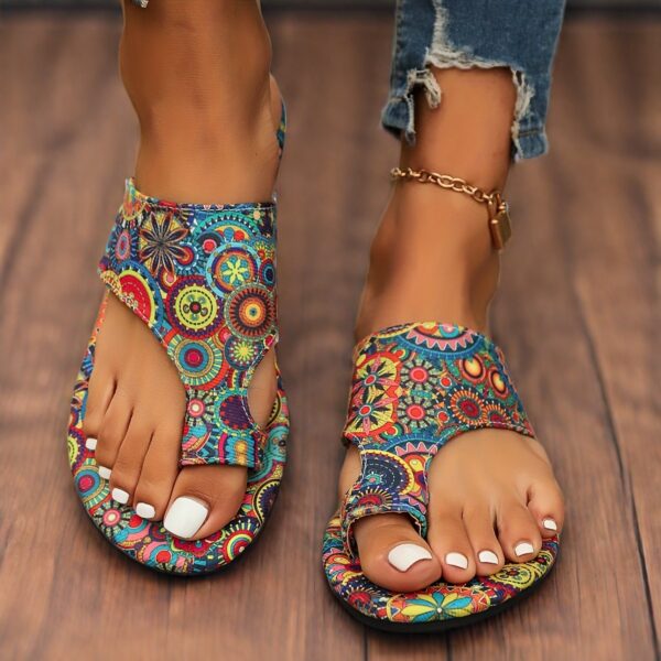 Women'S Vibrant Floral Print Flip Flops - Open-Toe, Fabric Upper with Colorful Butterfly & Geometric Design, Non-Slip Sole, Perfect for Casual & Sporty Attire, Casual Footwear | Vibrant Flip Flops | Durable Footwear - Image 16