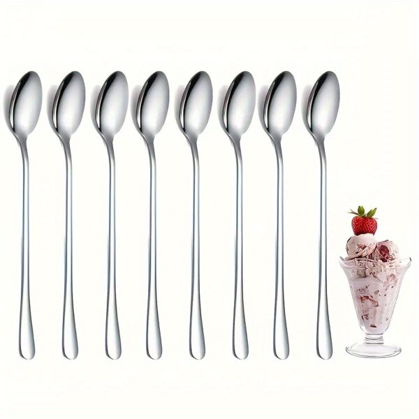 Set Of 8 Stainless Steel Long-handled Spoons For Ice Tea, Coffee, Ice Cream, Dishwasher Safe, Kitchen Accessories - Image 2