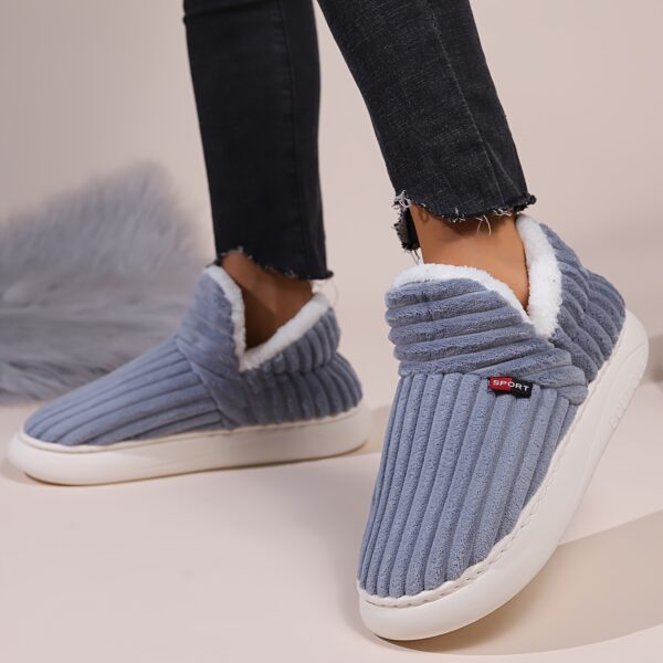 Cozy Winter Plush-Lined Slipper Boots for Women - Thick Sole, Indoor/Outdoor Warmth, Soft Fabric, Available in Gray, Pink, Green, Blue, Brown with EVA Sole, Hand Washable - Image 12
