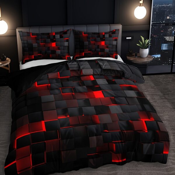 3pcs Tech-Inspired Plaid Duvet Cover Set, Breathable Polyester, All-Season, Digital Print, Machine Washable, Woven Fabric, 90g Square Weight - Bedding Set Without Insert - Image 4