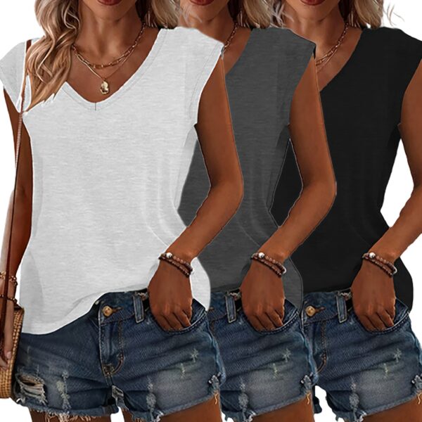 3pcs Women's Casual V-Neck Short Sleeve T-Shirts - Lightweight Summer Tops in Pink, Blue, Grey | Breathable Solid Color Tees for Casual Attire, Relaxed Fit Clothing, Versatile Fashion, Soft Texture, Warm Weather Outfits, Simple Design, Comfortable Materia - Image 22
