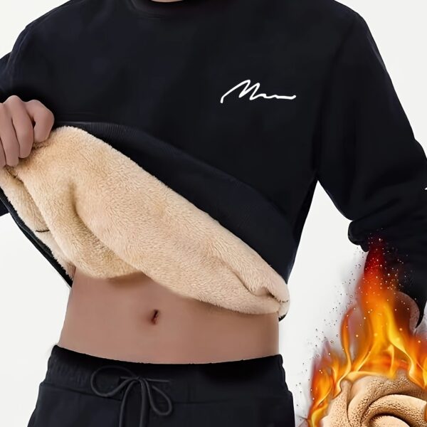Men's Winter Warm Fleece-Lined Crew Neck Sweatshirt - Casual Black Long Sleeve with "MOM" Embroidery, Machine Washable, Cozy Polyester Fabric - Image 27