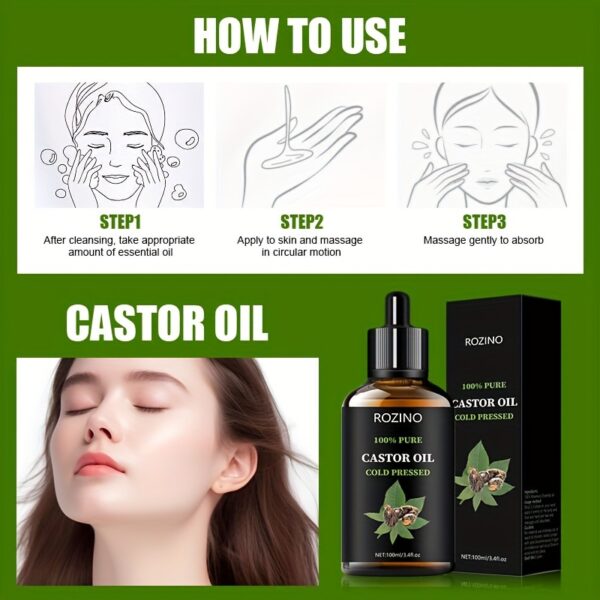 ROZINO Unrefined Castor Oil, Cold Pressed for Hair, Eyelashes, Eyebrows, Skin & Nails Care, Hypoallergenic, All Skin Types, Unisex-adult, Drying Effect, Skin Care Ingredient - Image 9