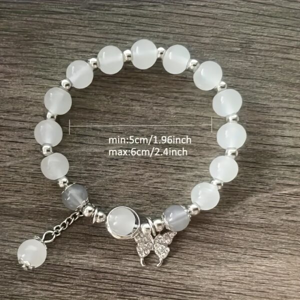 1pc Whimsical Feline Glass Cat Eye Stone Beaded Charm Bracelet - Delicate Butterfly Accent, Dainty Wrist Adornment, Perfect Gift for Cat Lovers and Fashionistas - Image 7