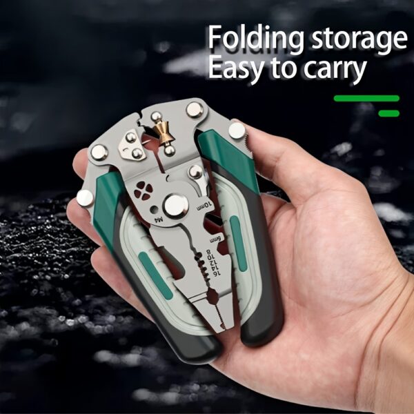 Foldable Multi-Tool Pliers for Electricians - Durable High Carbon Steel with Wire Strippers, Cutters, and Crimper - Compact Design for On-the-Go Electrical Work - Green & Gray Handles, Versatile Strippers | Ergonomic Handles | Multifunctional Tool - Image 2