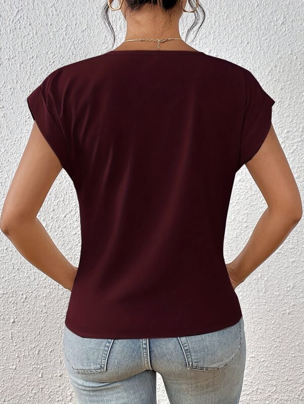 Women'S Sweetheart Neckline Short Sleeve T-Shirt - Solid Color, Regular Length, Summer Casual Top with Cross-Back Straps, Sweetheart Necklace - Image 9